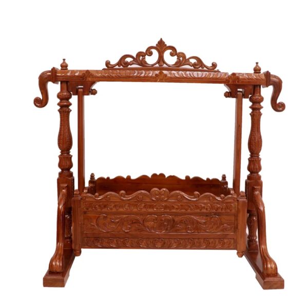 Handmade Teak Wooden Baby Cradle in Natural Brown Finish By Shalvika Living Innovations - Image 3