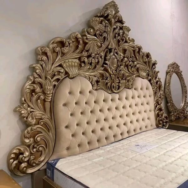 Luxury Golden Wooden Bed with 2 Side Tables - Image 4