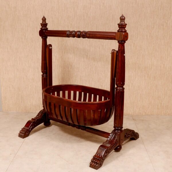Traditional teak wood baby cradle with natural finish by Shalvika Living Innovations