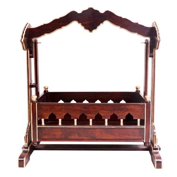 Antique Vintage Wooden Carved Handmade Baby Cradle - Image 3