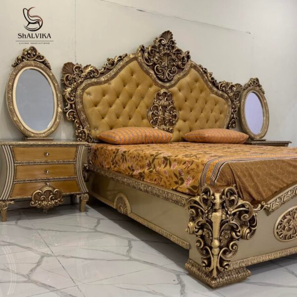 Royal Handcrafted Teak Wood Bedroom Furniture Set - Image 6