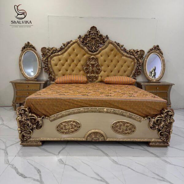 Royal Handcrafted Teak Wood Bedroom Furniture Set - Image 5