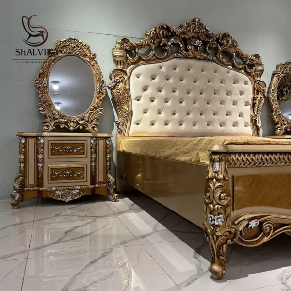 Royal Luxury Handcarved Wooden Bedroom Furniture Set – Premium Solid Wood Designer Furniture by Shalvika Living Innovations