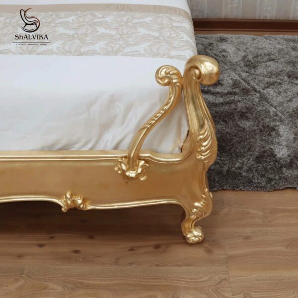 Royal Golden Wooden Bed – Handcrafted Teak Wood Furniture by Shalvika Living Innovations