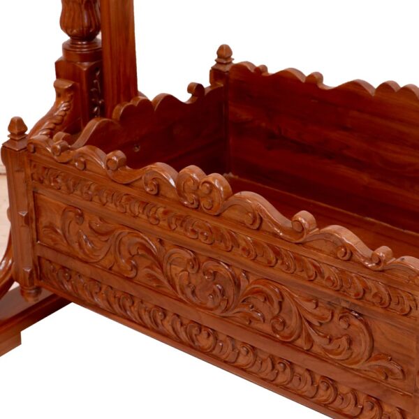 Handmade Teak Wooden Baby Cradle in Natural Brown Finish By Shalvika Living Innovations - Image 5