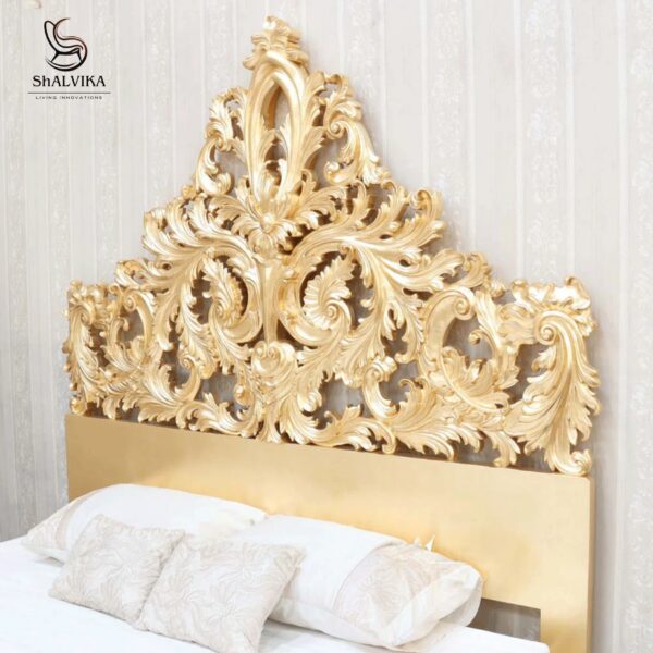 Royal Golden Wooden Bed – Handcrafted Teak Wood Furniture by Shalvika Living Innovations