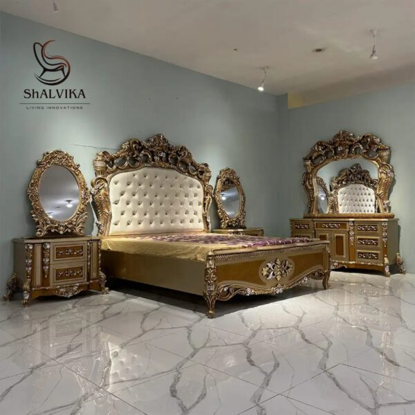 Royal Luxury Handcarved Wooden Bedroom Furniture Set – Premium Solid Wood Designer Furniture by Shalvika Living Innovations