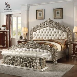 Premium Teak Wood Royal Bed | Handcrafted Wooden Furniture by Shalvika Living Innovations