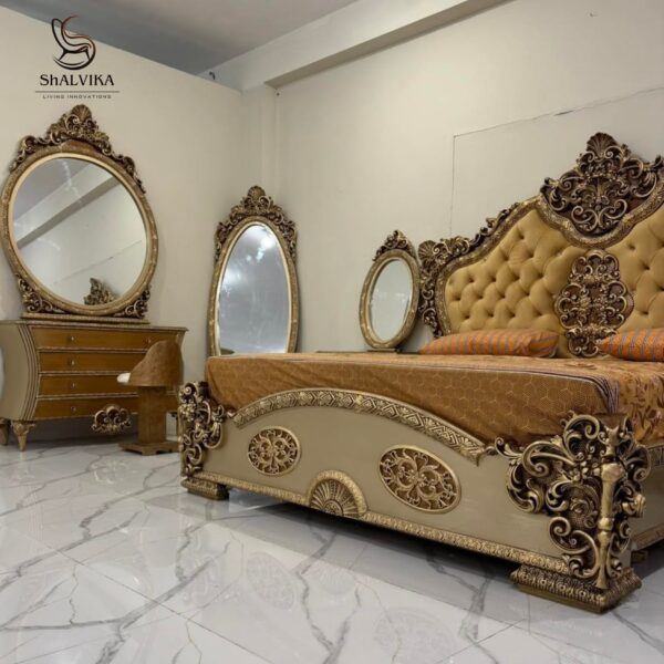 Royal Handcrafted Teak Wood Bedroom Furniture Set - Image 4