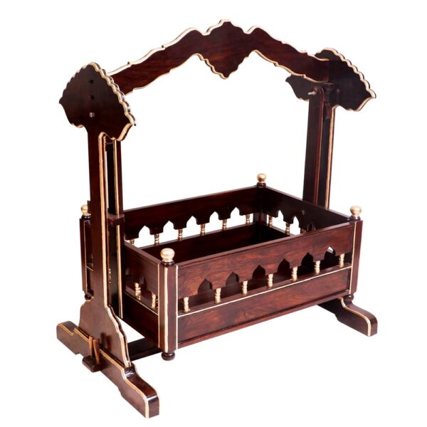 Antique Vintage Wooden Carved Handmade Baby Cradle - Image 4