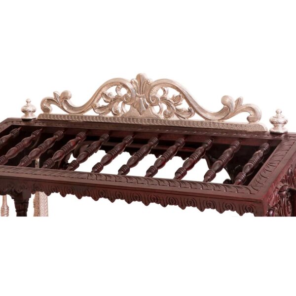 Antique White Metal Coated Teak Wooden Cradle - Image 5