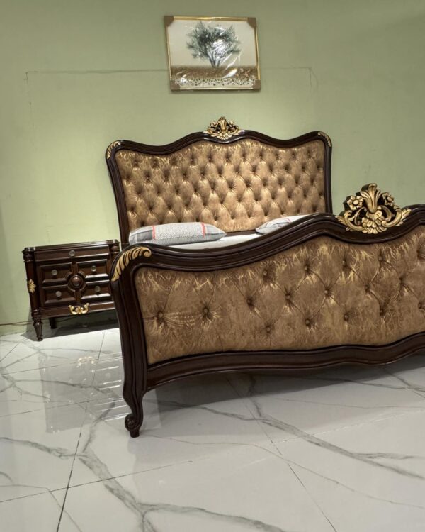 “Royal Teak Wood Finish Bed – Luxury Handcrafted Bedroom Furniture by Shalvika Living Innovations”
