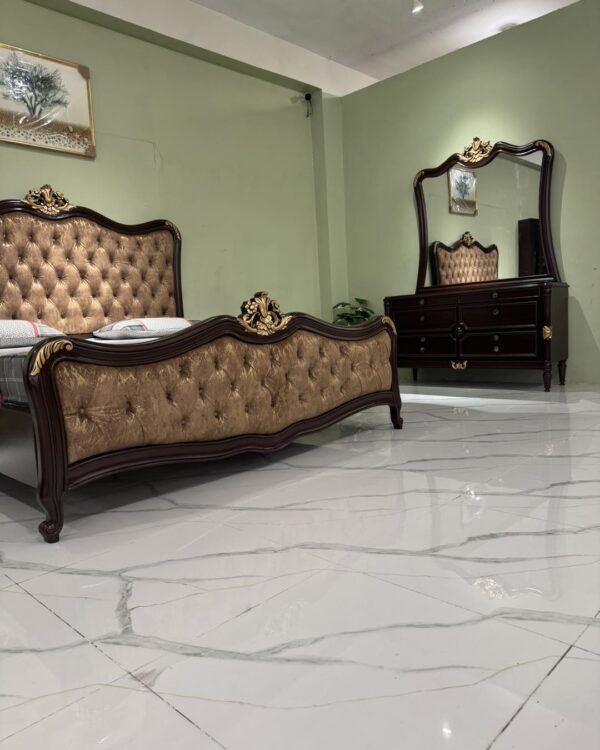 “Royal Teak Wood Finish Bed – Luxury Handcrafted Bedroom Furniture by Shalvika Living Innovations”