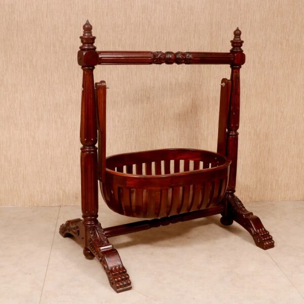 Handcrafted Traditional Teak Wood Baby Cradle with Natural Wood Finish – Shalvika Living Innovations - Image 3
