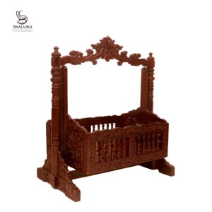 Handcrafted wooden baby rocker in teak wood with natural finish