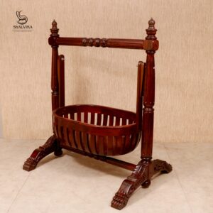 Handcrafted Traditional Teak Wood Baby Cradle with Natural Wood Finish – Shalvika Living Innovations