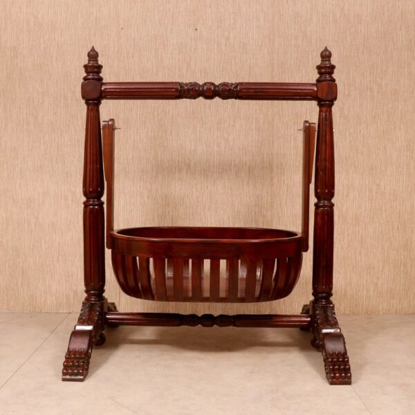 Handcrafted Traditional Teak Wood Baby Cradle with Natural Wood Finish – Shalvika Living Innovations - Image 5