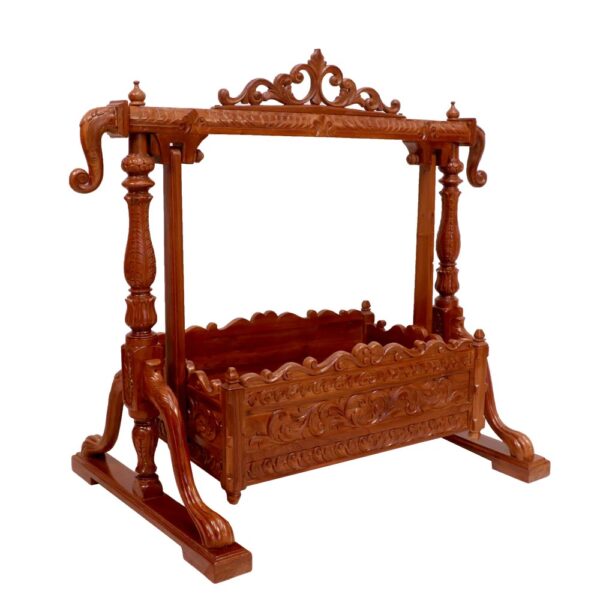 Handmade Teak Wooden Baby Cradle in Natural Brown Finish By Shalvika Living Innovations - Image 4