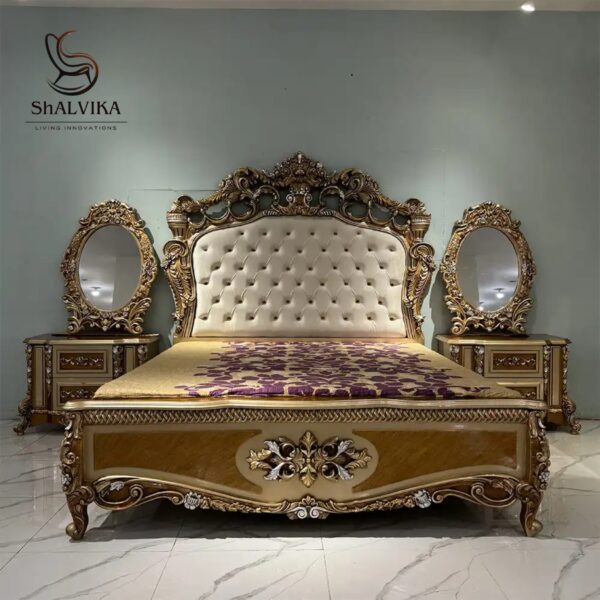 Royal Luxury Handcarved Wooden Bedroom Furniture Set – Premium Solid Wood Designer Furniture by Shalvika Living Innovations