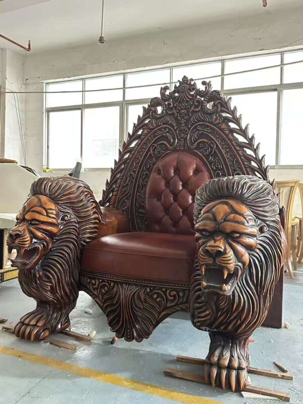 Luxury European Style Hand Carved King Lion Throne Chair - Image 4