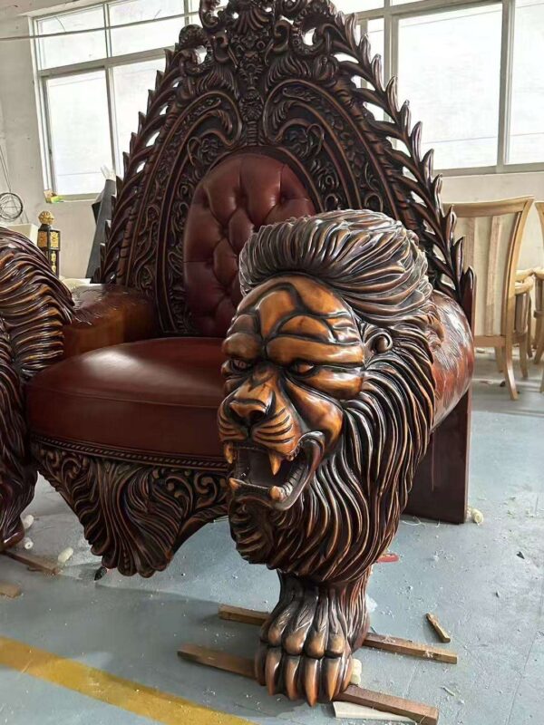 Luxury European Style Hand Carved King Lion Throne Chair - Image 3