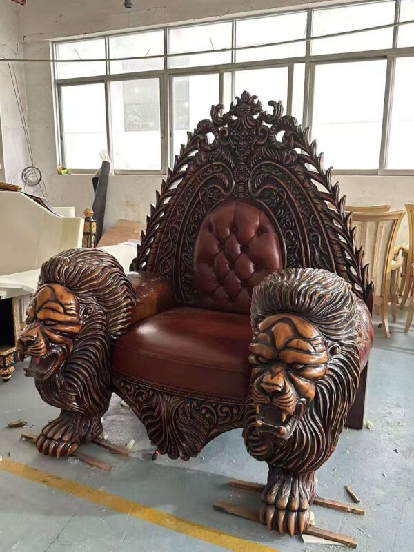 Luxury European Style Hand Carved King Lion Throne Chair - Image 2