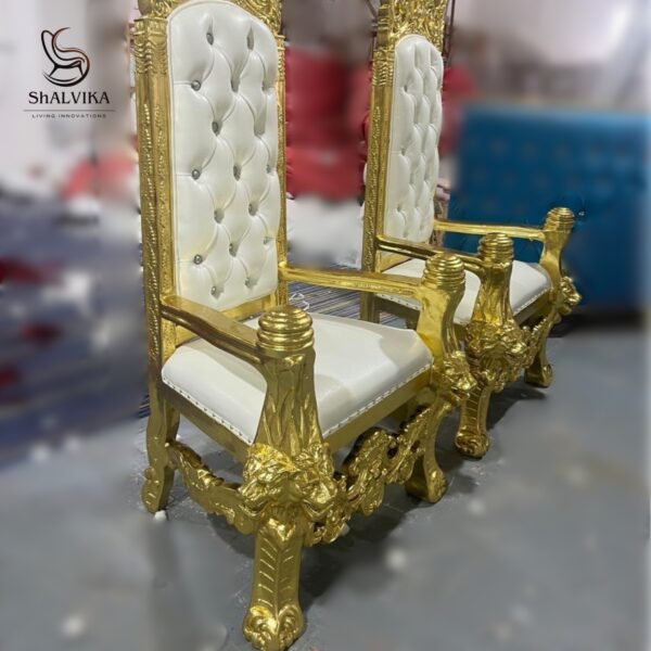 Wooden Royal King Throne Chair set - Image 6