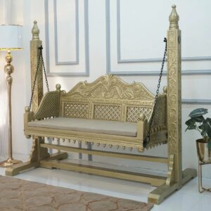 Wooden Swing Chair Gold Finish – Luxury Hanging Swing by Shalvika Living Innovations