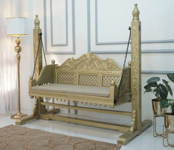 Wooden Swing Chair Gold Finish – Luxury Hanging Swing by Shalvika Living Innovations