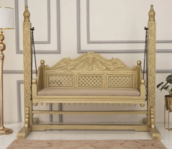 Wooden Swing Chair Gold Finish – Luxury Hanging Swing by Shalvika Living Innovations - Image 5