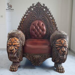 Luxury European Style Hand Carved King Lion Throne Chair