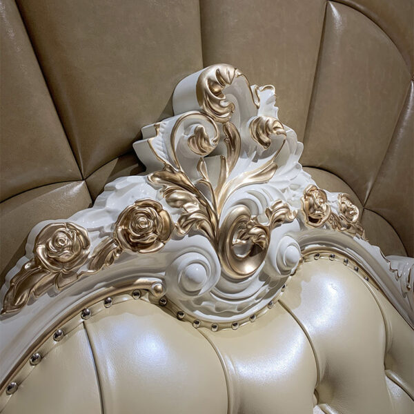 Luxury European Style Hotel Hand Carved Wooden Furniture Bedroom Double Bed Genuine Leather Bed - Image 3