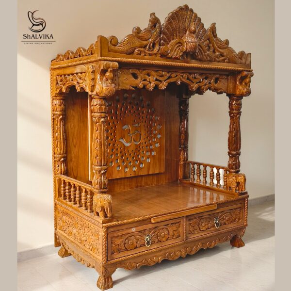 Wooden Handcrafted Temple with LED Om Light - Image 3