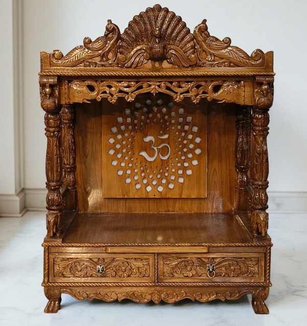 Wooden Handcrafted Temple with LED Om Light - Image 4