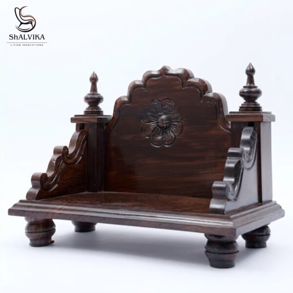 Wooden Handcrafted Puja Chowki Singhasan | Designer Home Temple Chowki by Shalvika Living Innovations