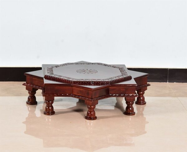 Wooden Star Shape Handcrafted Puja Chowki - Image 2