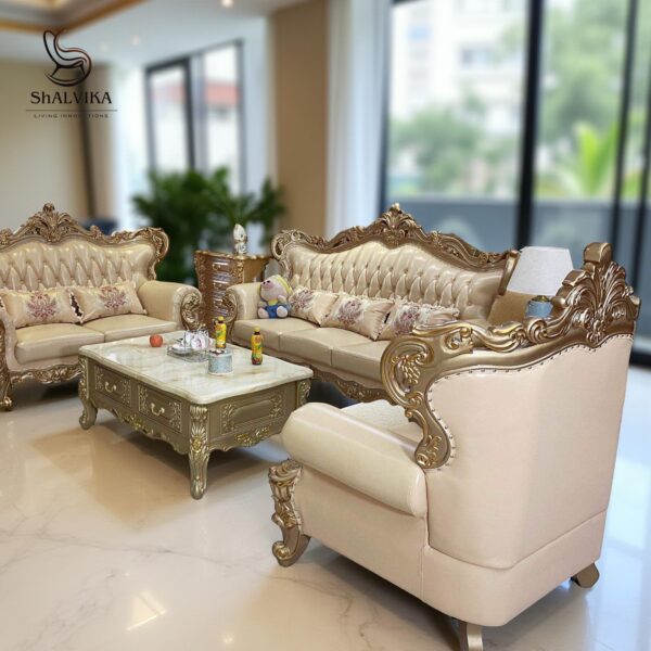 Wooden Royal Luxury Carved Sofa Set – Handcrafted Solid Wood Sofa for Living Room