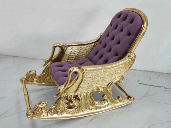 Fully Hand Carved Luxurious Four-season Lunch Break Wooden Royal Carved Rocking Chair - Image 2