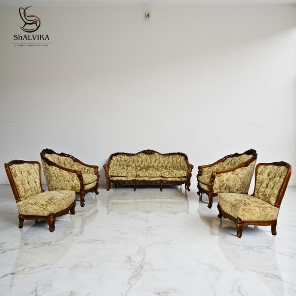 "Luxury French Carved Wood 7 Seater Sofa Set | Royal Handcrafted Wooden Sofa for Living Room"