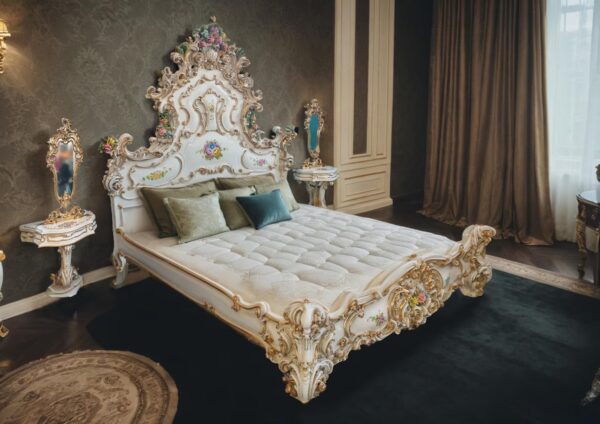 Wooden Multicolored Hand-Carved Designer Bed - Image 4