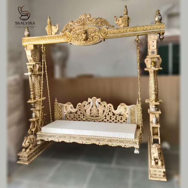 Wooden Carved Maharaja Swing | Royal Handcrafted Jhoola by Shalvika Living Innovations