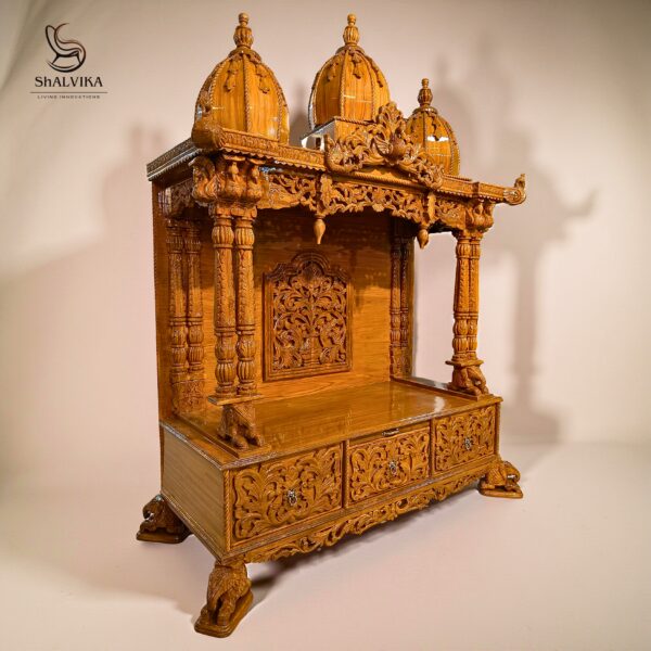 Handcrafted Teak Wooden Carved Mandir – Premium Temple Design