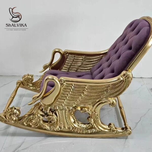 Fully Hand Carved Luxurious Four-season Lunch Break Wooden Royal Carved Rocking Chair - Image 3