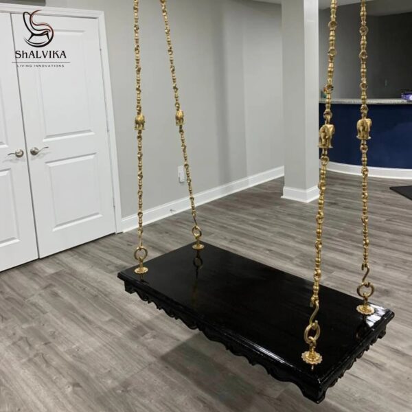 "Wooden Oonjal Plank with Pure Brass Chain | Handcrafted Swing by Shalvika Living Innovations"
