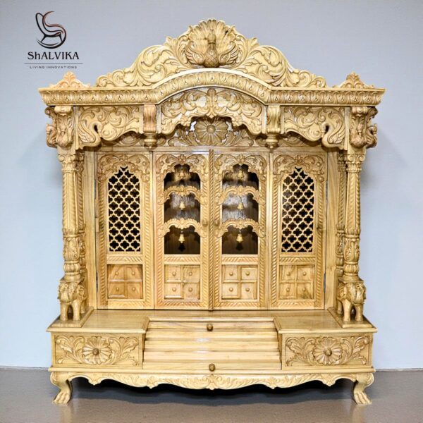“Handcrafted Wooden Temple for Home with Door | Traditional Pooja Mandir Online in India”