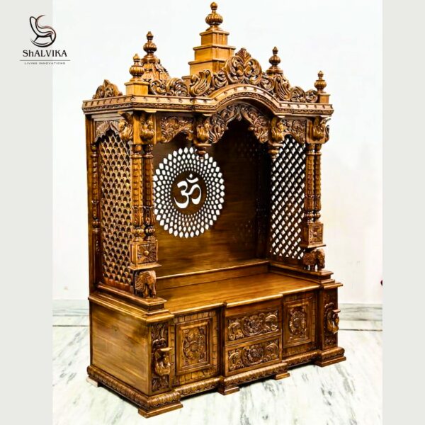 Teak Wooden South Indian Style Pooja Temple - Image 3