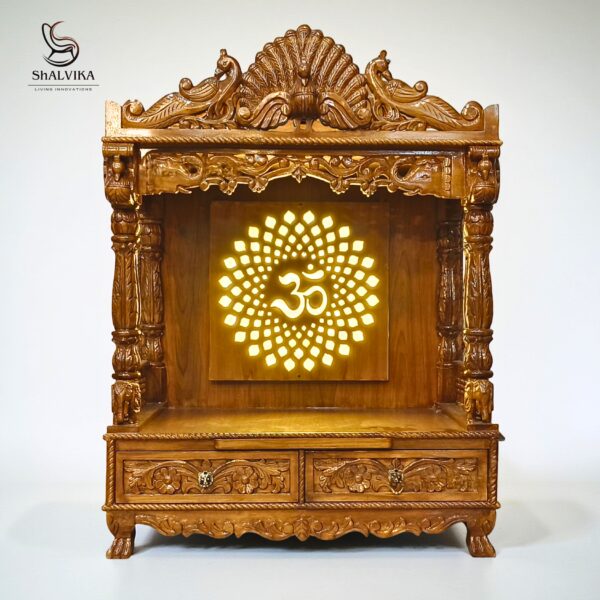 "Wooden Handcrafted Temple with LED Om Light"