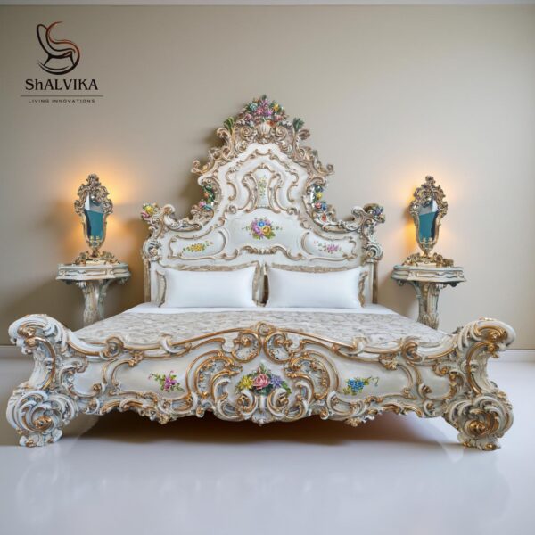 Wooden Multicolored Hand-Carved Designer Bed