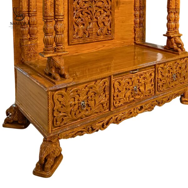 Teak Wooden Carved Designer Mandir – Elegant Pooja Temple for Home