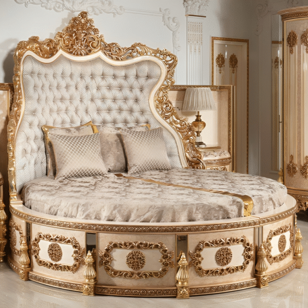 Luxury Royal Handcarved Wooden Round Bed in Teak Wood - Image 6